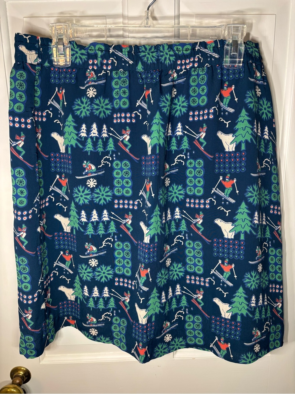 Nice Things Paloma S Navy Blue Salmon Green Ski Polar Bear Snowflake Skirt Xmas